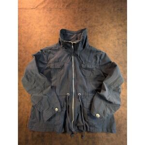 Christopher & Banks Navy Blue Utility Jacket Zip Funnel Neck Drawstring XL